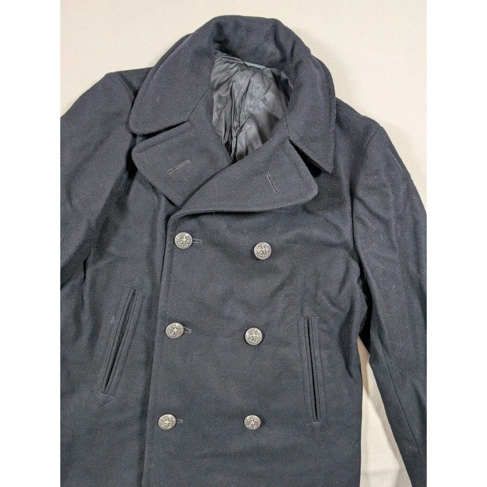 Vintage 70s US Navy Enlisted Overcoat Mens 38S Eagle Metal Buttons Peacoat Wool